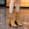 Pointed high-heeled short boots women's 2025 autumn and winter new fringed boots thick heel versatile stacking boots retro sleeve fashion boots