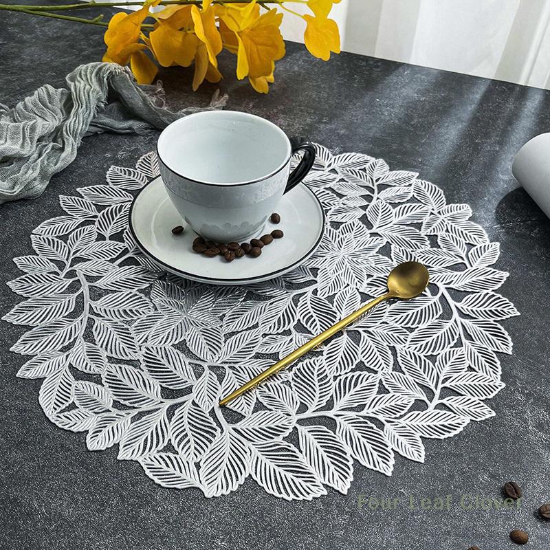 Leaf Hollowed Out PVC Placemats Household Light Luxury Anti Slip And Thermal Insulation Dining Table Decor Mat