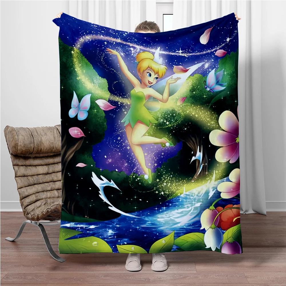 

Disney Cartoon Tinker Bell Flannel Blanket Warm Soft Throw Thick Picnic Blankets for Bed Bedspread Sofa Decor Kids Boy Girl Gift 30x40in
