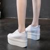 Fashion Hot Sale 12cm Genuine Leather Women Vulcanized Shoes Leather Platform Wedge High Heels White Shoes Lace Up Increase Casual Shoes