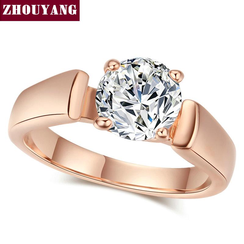 

ZHOUYANG Wedding Ring For Women 4 Prongs Classic 7mm Cubic Zirconia Rose Gold Color & Silver Color Fashion Jewelry ZYR054 ZYR053 5.5