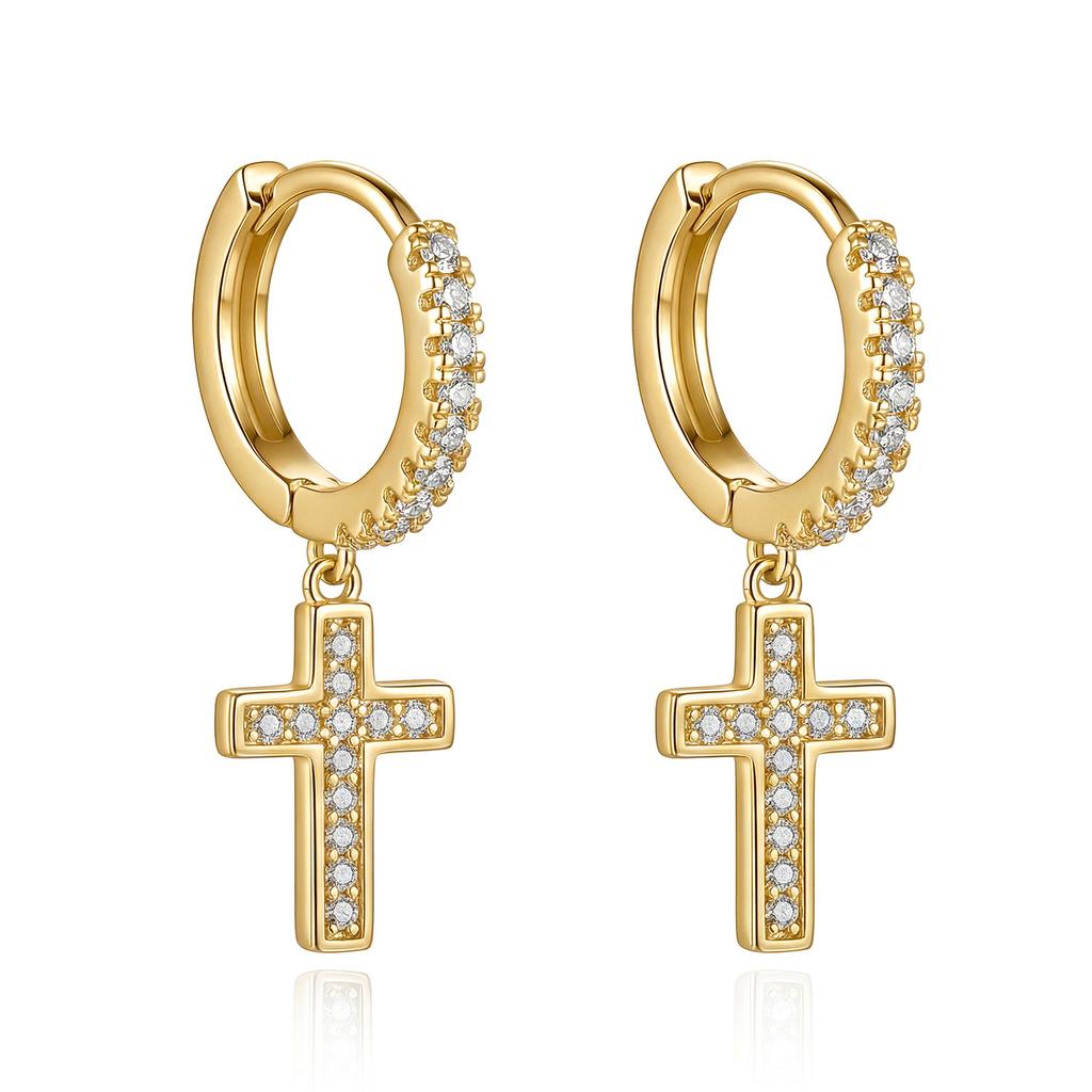 Cross Earrings, Zircon Earrings, European and American Hip-hop Style Earrings