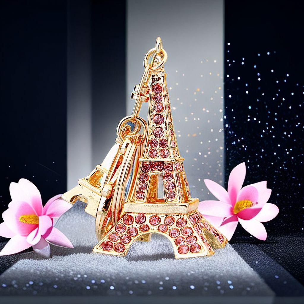 luxury designer jewelry Korean jewelry creative Eiffel Tower car keychain with rhinestone key chains for women key holder