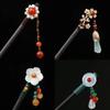 Retro Women Ebony Tassel Stepping Hair Stick Hairpin Chinese Style Handmade Hair Accessories Hanfu Headwear Flower Hair Fork