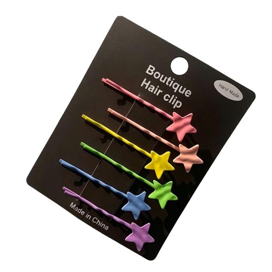

6Pcs Girl Hairpins Baking Paint Process No Peeling Stable Grip Metal Clip Base Hair Pins Star Heart Bowknot Decor Candy Color Hair Clips B