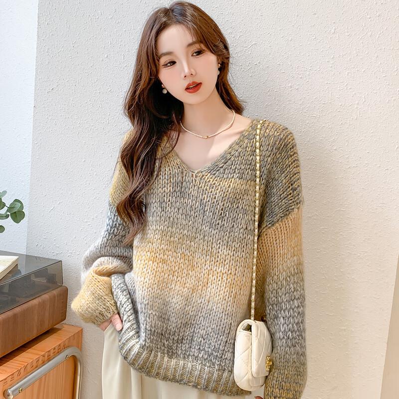 Mokana MKNJD2689 Women's V-Neck Long-Sleeve Knit Sweater