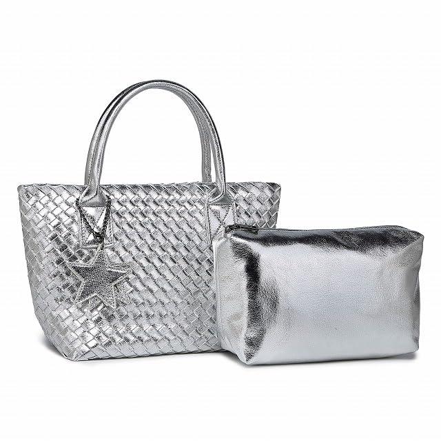 

Metallic mesh tote bag with pouch and star casual PU 171015S [Guccio Italy] charm, 3-piece set, charm, spring/summer outfit, lightweight, outfit,