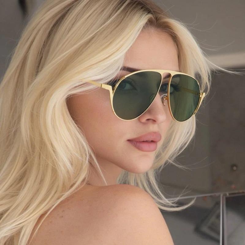 Oversized Pilot Oval Punk Sunglasses Women  Luxury Brand Vintage Metal Frame Sun Glasses For Ladies Outdoor Eyewear Uv400
