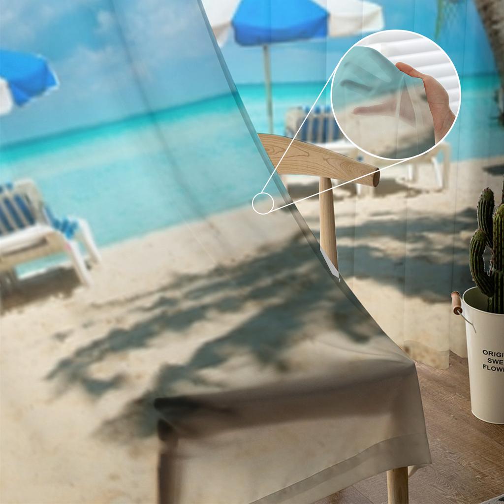Chairs And Palm Trees On The Beach Sheer Curtains For Bedroom Living Room Tulle Curtains For Kitchen Window Voile Curtains