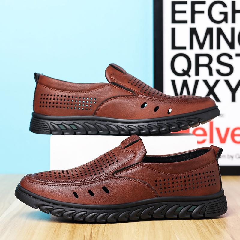

High Quality Men Leather Shoes Summer Handmade Man Casual Shoes Breathable Slip on Mens Business Shoes Lightweight Driving Shoes 38 коричневий