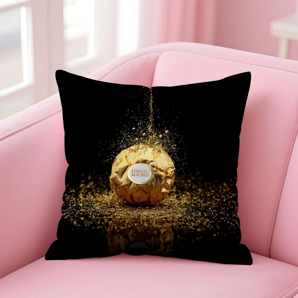 Style Of FFerrero Rochers Chocolates Logo Cushion Cover Pillowcase Short Plush Invisible zipper Room Sofa Cushion Cover