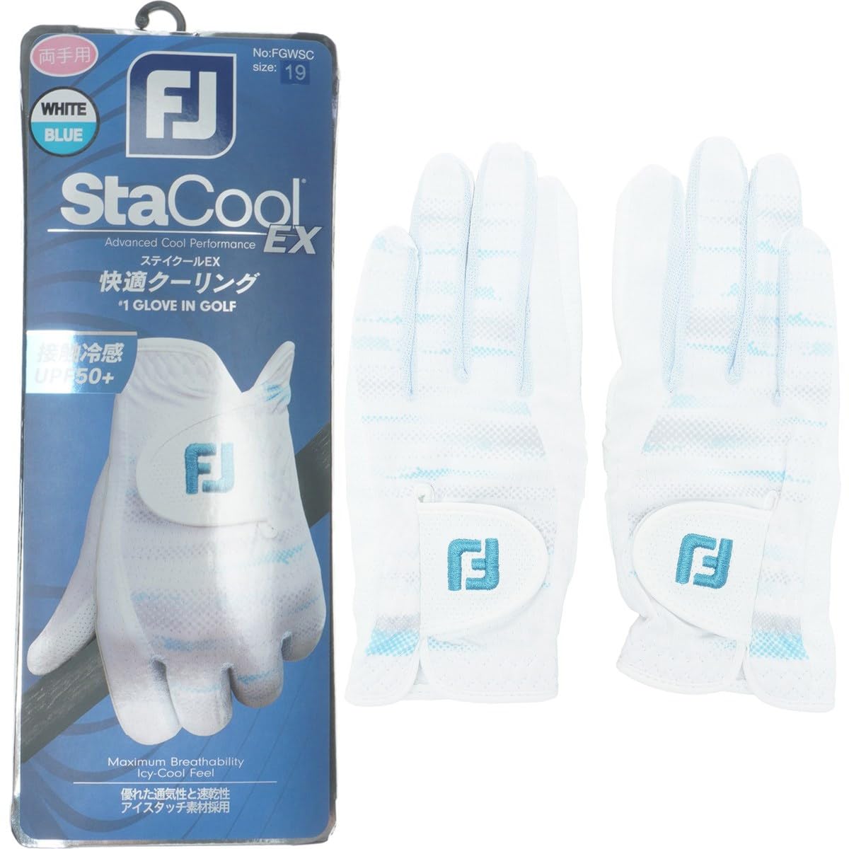 

FootJoy Stay Cool EX Golf Gloves for Both 19cm Hands, Women s, White/Blue,