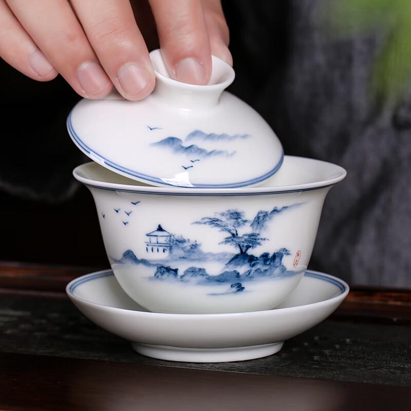 MULTIPOTENT Hand-painted Blue & White Porcelain Sancai Gaiwan