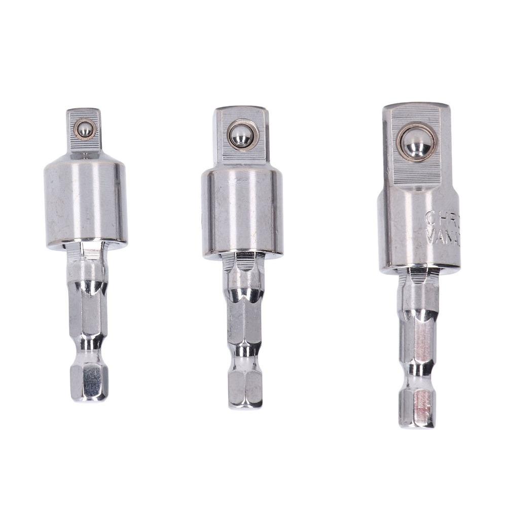 

3 PCS Electroplating Finished Adapters 1/4 3/8 1/2 Square Drives 360 Degree Rotatable Universal Joint Swivel