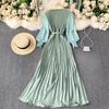 Vestido plisado francés de primavera para adelgazar - Elegante falda larga que ciñe la cintura