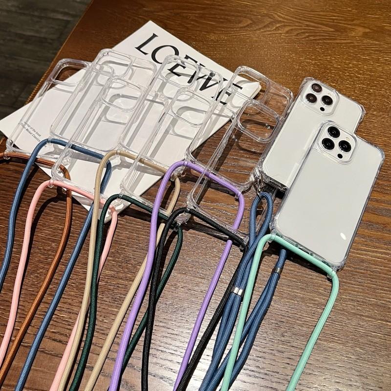 Clear Strap Case For iPhone 17 16 15 13 12 11 14 Pro Max Mini XR X XS Max Plus Air Crossbody Lanyard Cord Plastic Acrylic Cover