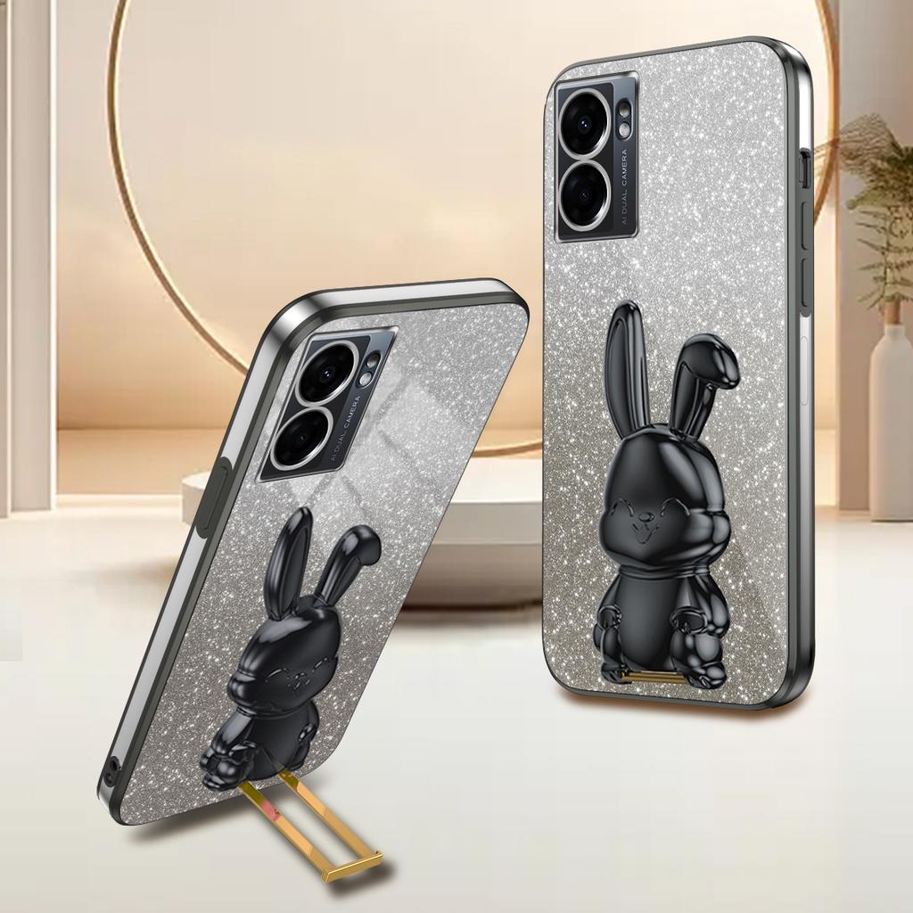 For Oppo A57 (2022) 5G/A77 5G/Realme Q5i/Realme V23 5G Rabbit Cellphone Case PC+TPU Cover with Kickstand