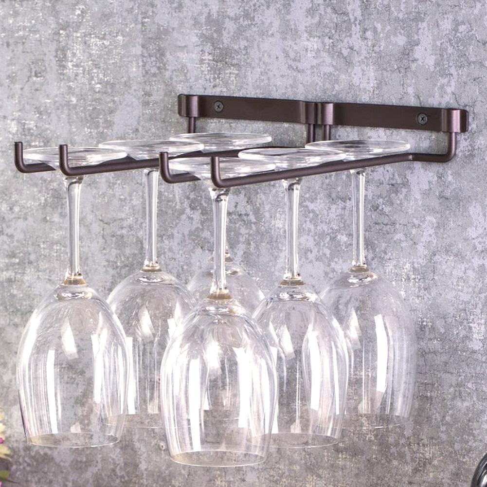 Hanging Metal Wine Cup Rack Bar Double Stemware Glass Bottle Goblet Inverted Holder