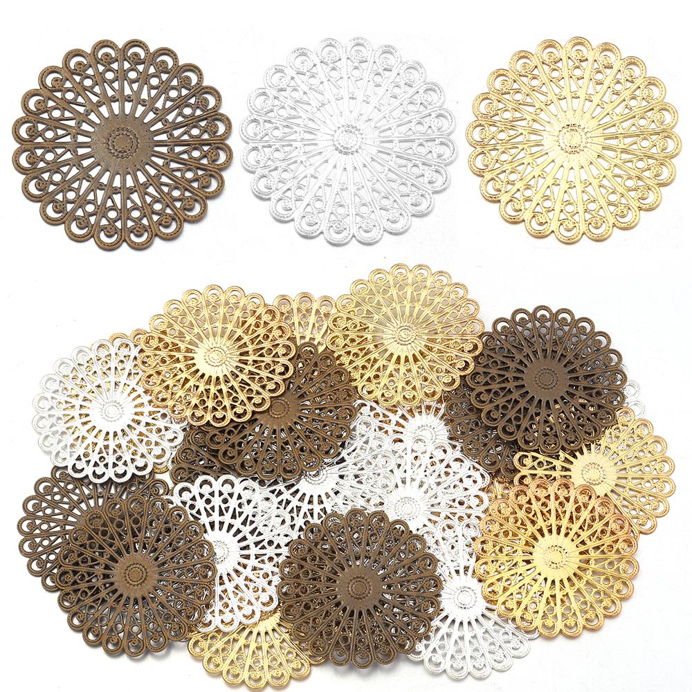 10pcs Filigree Flower Wraps 38mm Metal Copper Round Flower Pieces Connectors For Jewelry Making DIY Home Crafts Gifts Decoration