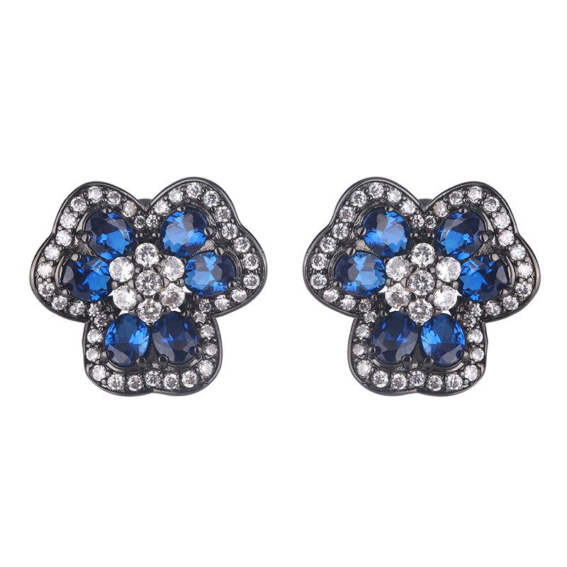 Jewelry Copper Bottom Gold-Plated Simulation Blue Spinel Rose Temperament Light Luxury Black Gold Suit Women