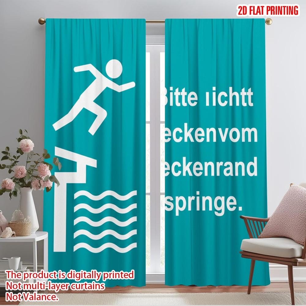 

2pcs 2D flat printing Scene Curtains No Diving Pool Edge 100% Polyester Fabric Without Electricity 0 Use for Holiday Parties 52.50×116.00 CM 2pcs