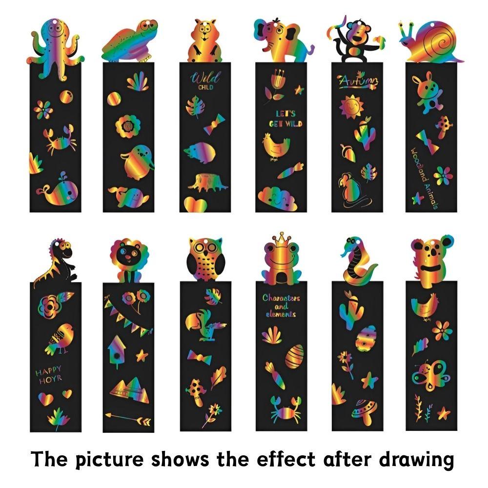 

12pcs Paper Scratch Painting Bookmark Dinosaur/Unicorn/Animal Shape DIY Creative Stationery Cute Gift School Decoration YMY