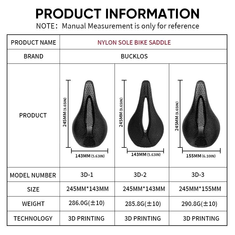 BUCKLOS Bicycle Saddle 3D Printed Carbon Fiber Road Bike Seat Cushion Breathable Ultralight Cycling Seats Cycling Accessories