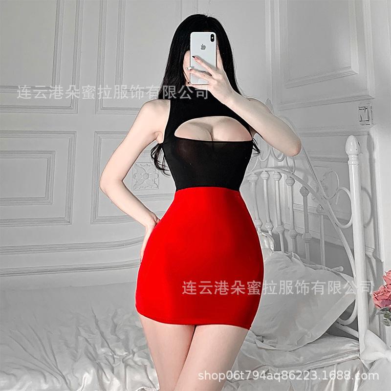 Double-sided wear sexy tight silky transparent skirt nightclub ol scheming miniskirt sexy underwear uniform