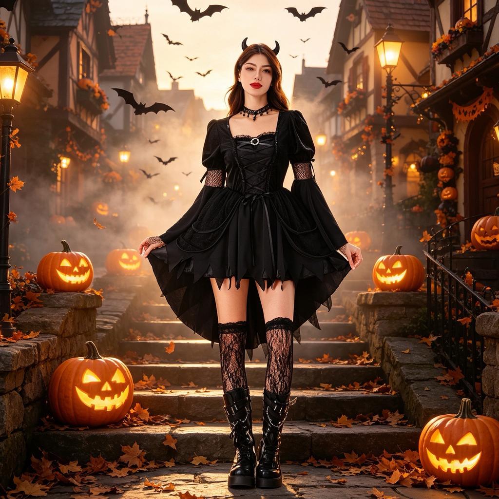 Halloween Witch Costume Black Gothic Dress Stage Performance Costume Mori Witch Hat Performance Costume