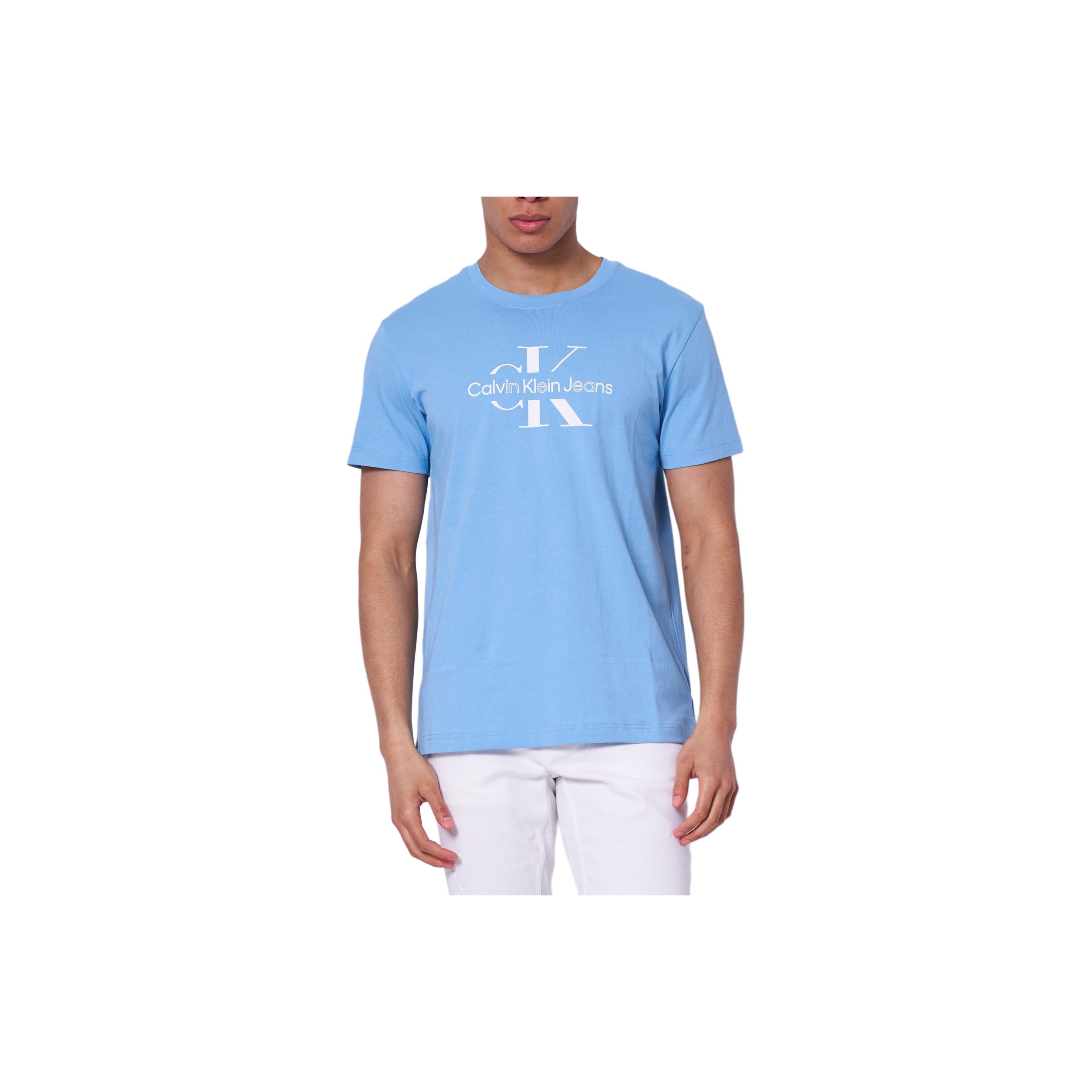 

Calvin Klein Fitted Crew Neck Letter Print T-Shirt Men Tops Blue J30J325190-CEZ XL