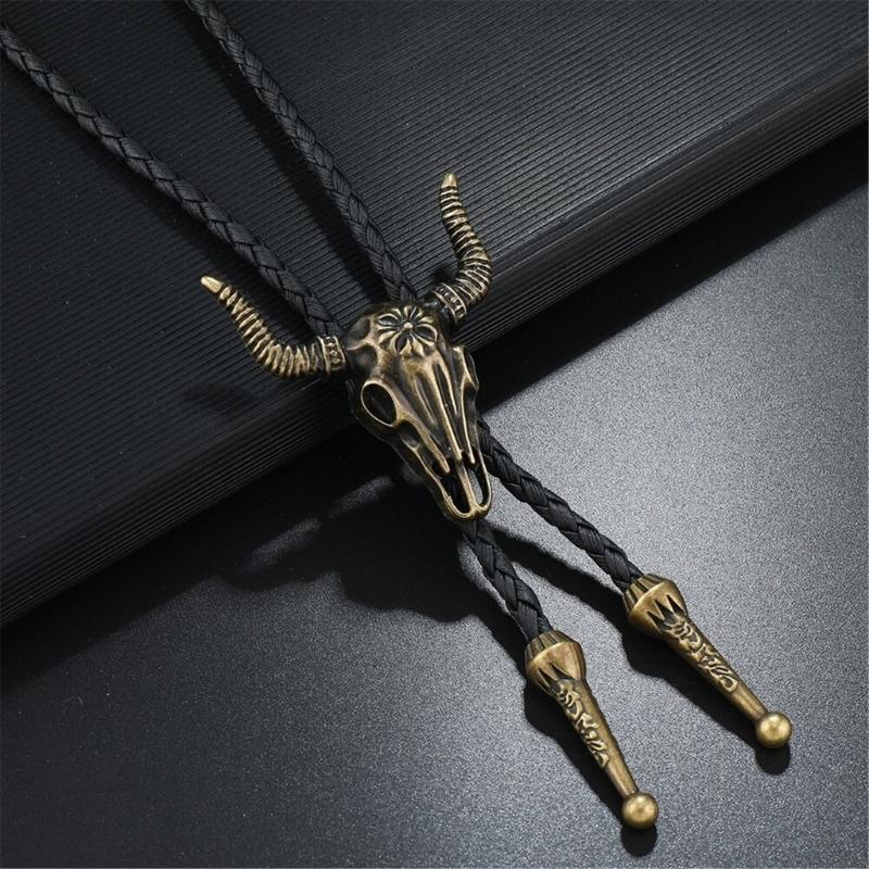 Stylish PU Leather Wax Cord Bolo Tie Necklace For Women Men Lightweight Necktie Practical Alloy Chain Jewelry Accessory