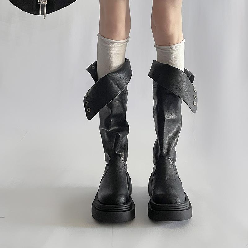 Retro folding platform retro boots women's season new fashion knight boots