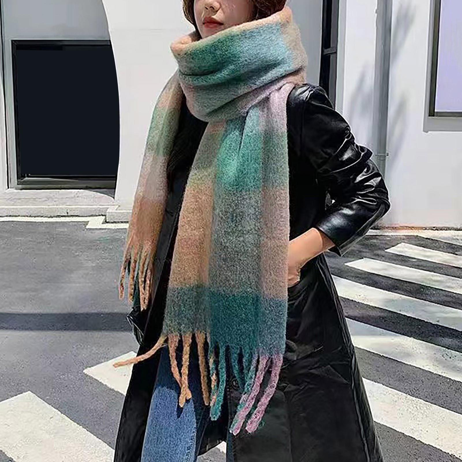 

Женский клетчатый шарф, теплый утепленный трендовый шарф, шаль, накидка One Size зелёный