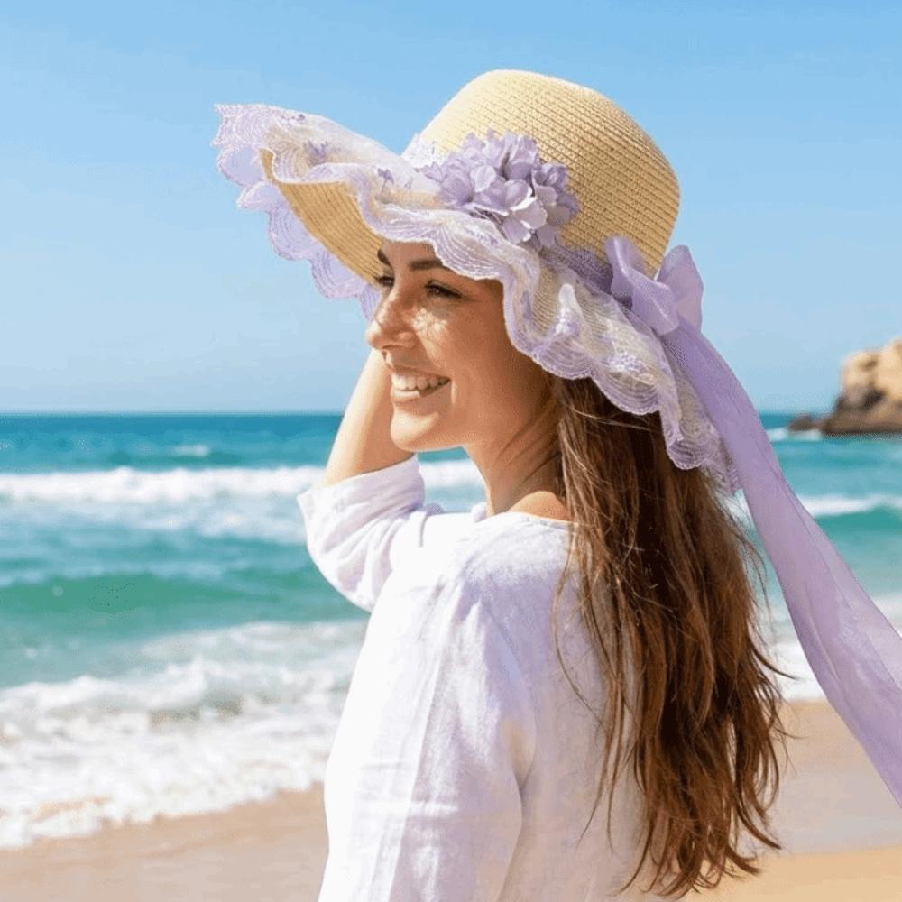 Breathable Lace Brim Sunshade Cap Elegant Outdoor Beach Hat Woman's Straw Hat Casual Wear