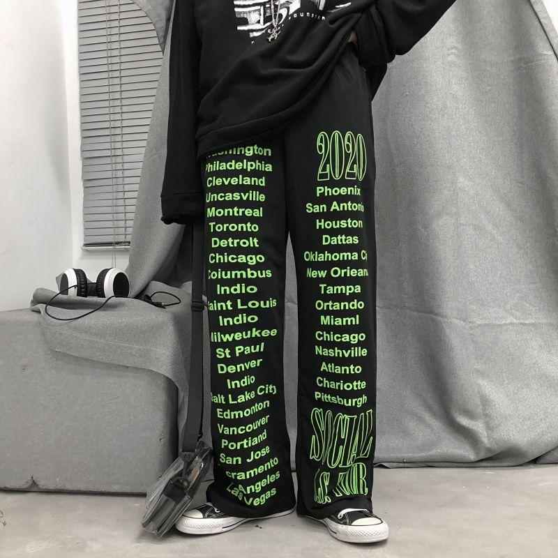 Women's Fashion Sweatpants Korean Version Retro Versatile Loose Letter Casual Ins Men and Women Couples Waist Wide Leg Trousers