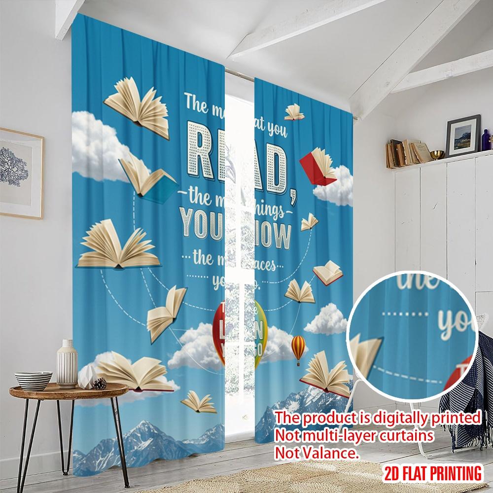 2pcs 2D Flat Printing Window Curtains The More You Read Fabric Without Electricity Family Party for Indoor Celebrations Room