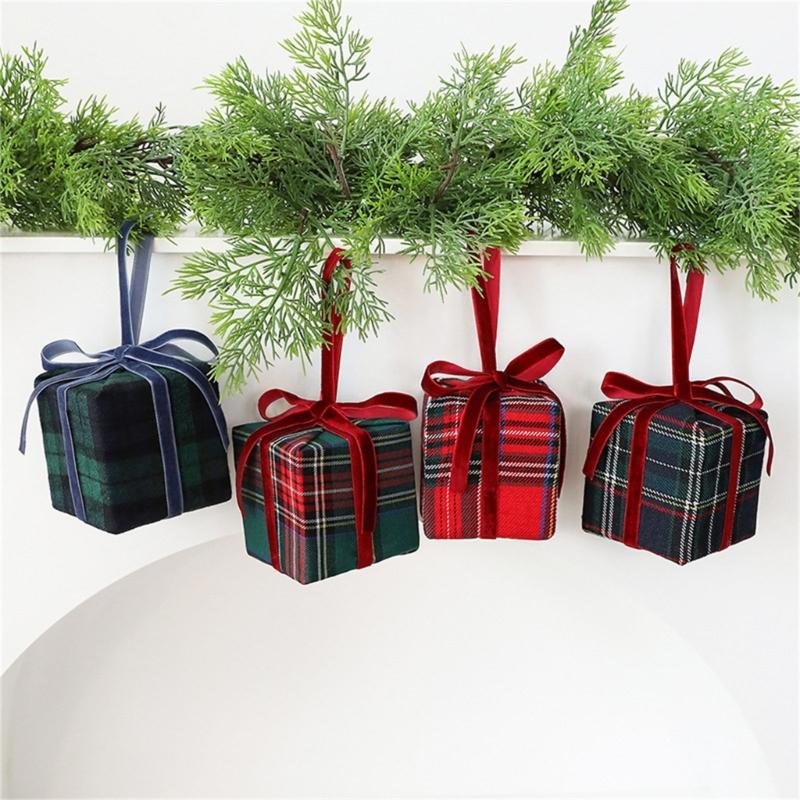 Weihnachtsbaum Geschenkbox Ornament, 8CM Stoffumwickelte Hängedekoration für Kranz, Türgriff, Regal und Indoor-Weihnachtsbaum
