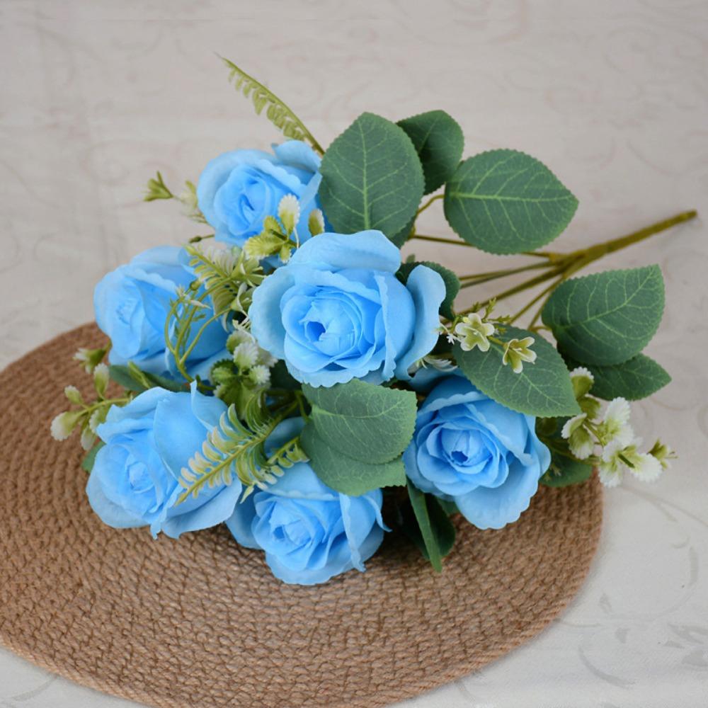 

7 Heads Real Happy Flower Mini Photography Photo Gift Valentine s Day Flowers 8 Colors Natural Simulated Rose Home Decorative синій