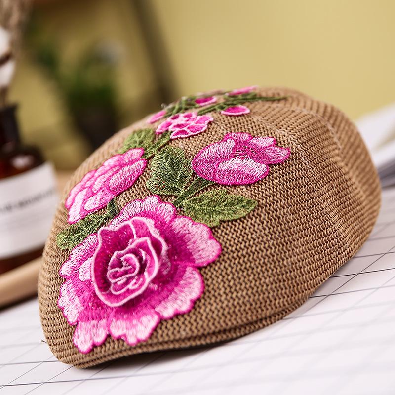 Beret female summer embroidery flower shading breathable tide hat Chinese style square dance hat