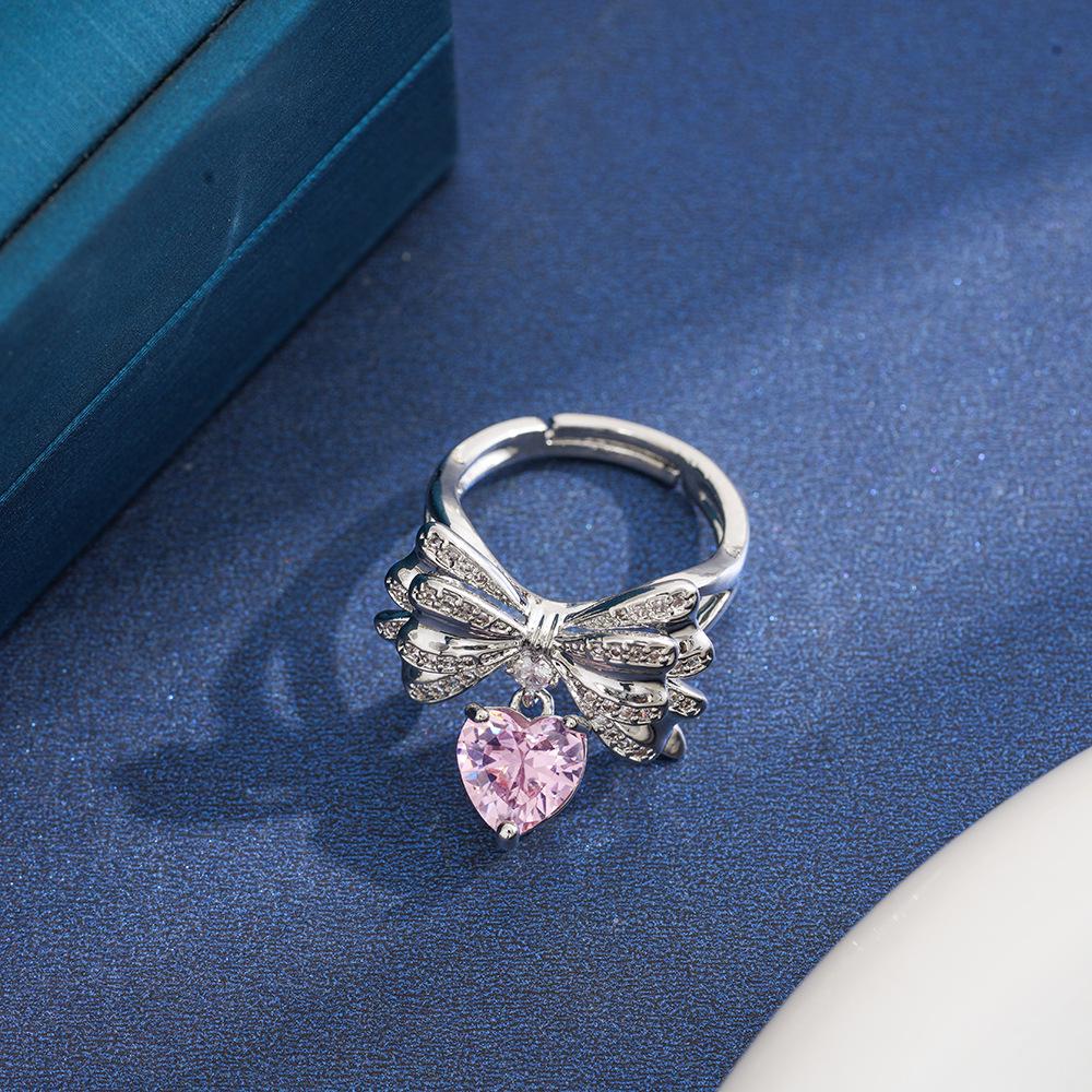 18k Gold Fairy Bow Heart Women s Ring with Crystals - Exquisite DIY Jewelry Accessory Adjustable opening