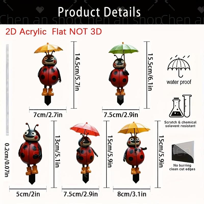 2D Flat, 5pcs Cute Insect Umbrella Acrylic Garden Decor Outdoor Ornaments Suitable for Gardens, Lawns, Potted Courtyards and More Decoration Stakes
