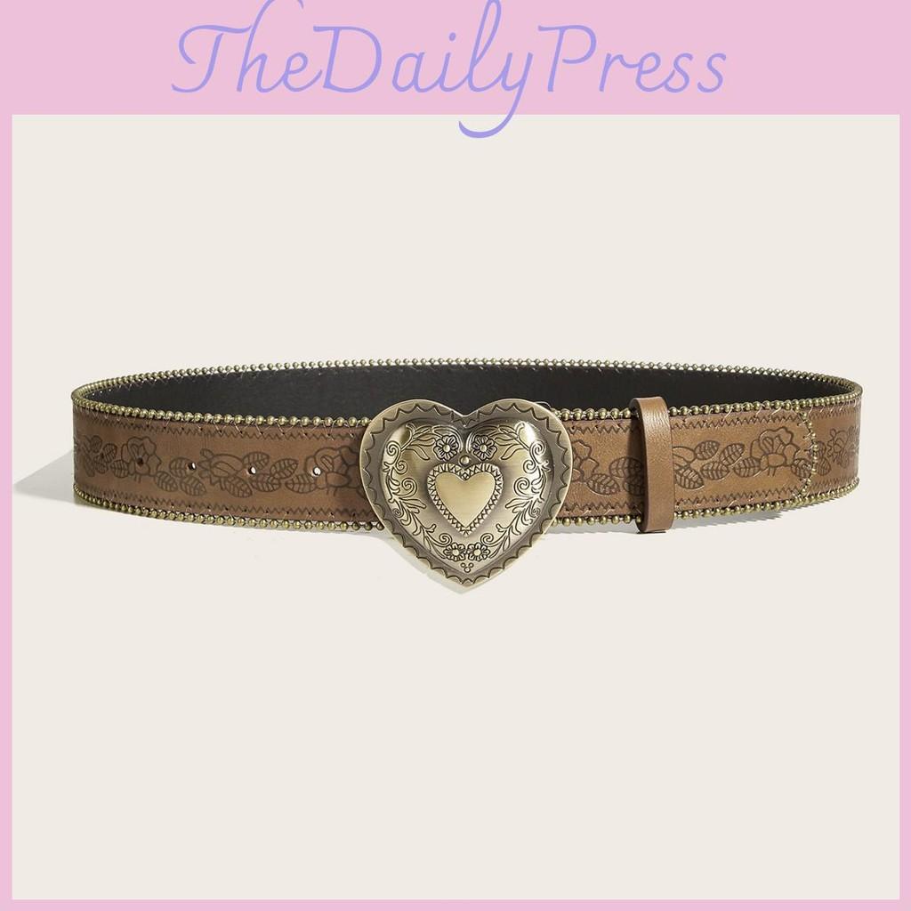 Retro Heart Shaped Rivet Belt Pu Leather Alloy Snap Closure Men Streetwear Teens