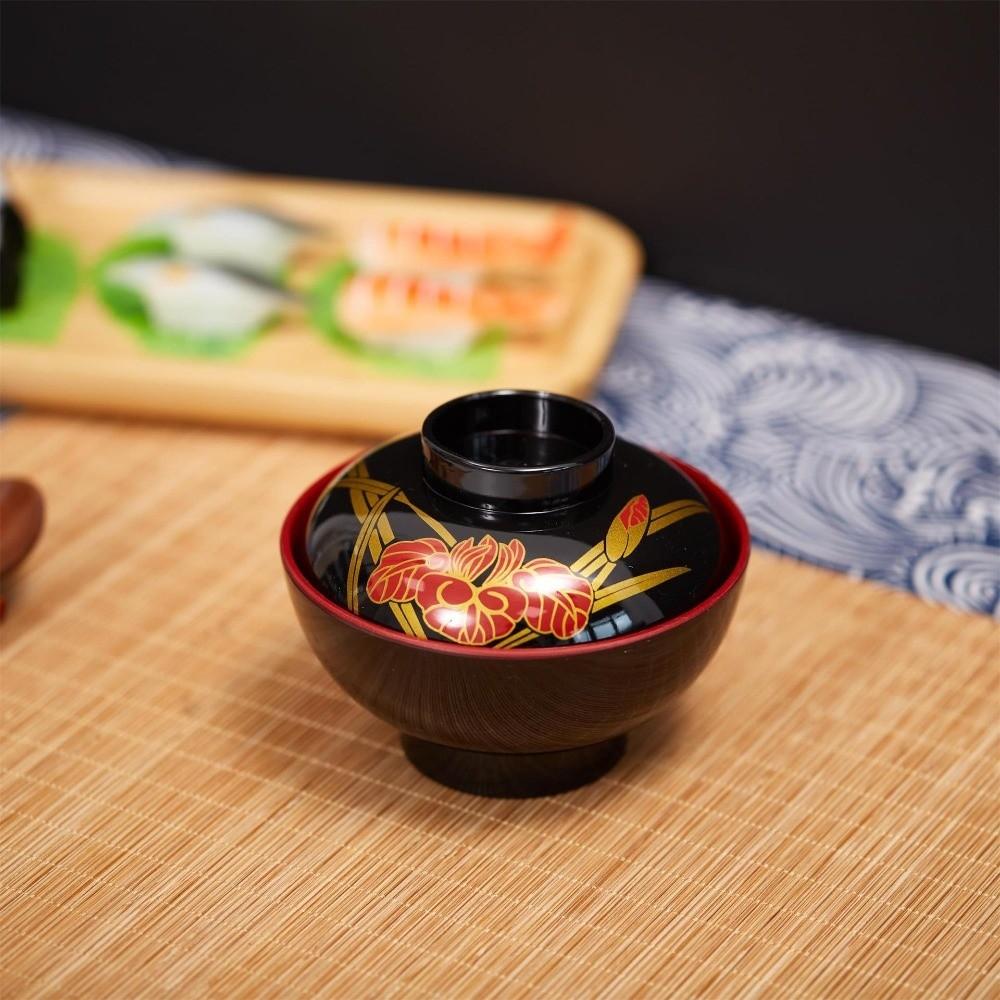 New With Lid Miso Soup Bowl Double Color Soup Container Soup Bowl with Lid Maple Leaf Japanese Rice Bowl Dining Accessories
