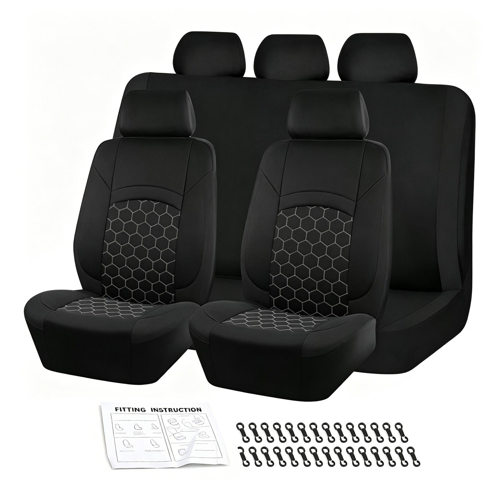 Coprisedili Auto Universali, 9 Pezzi Proteggi Sedili Anteriori e Posteriori in Pelle PU, Set Completo Coprisedili Auto, Sedili Anteriori nero