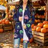 Women's Long Sleeve Cardigan with Halloween Print for Casual Everyday Wear