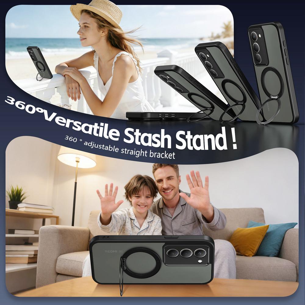 KEYSION 360° Rotating Ring Stand Magnetic Phone Case for Redmi 15 5G 169.5mm Matte Translucent Shockproof Cover for Xiaomi POCO M8s 5G