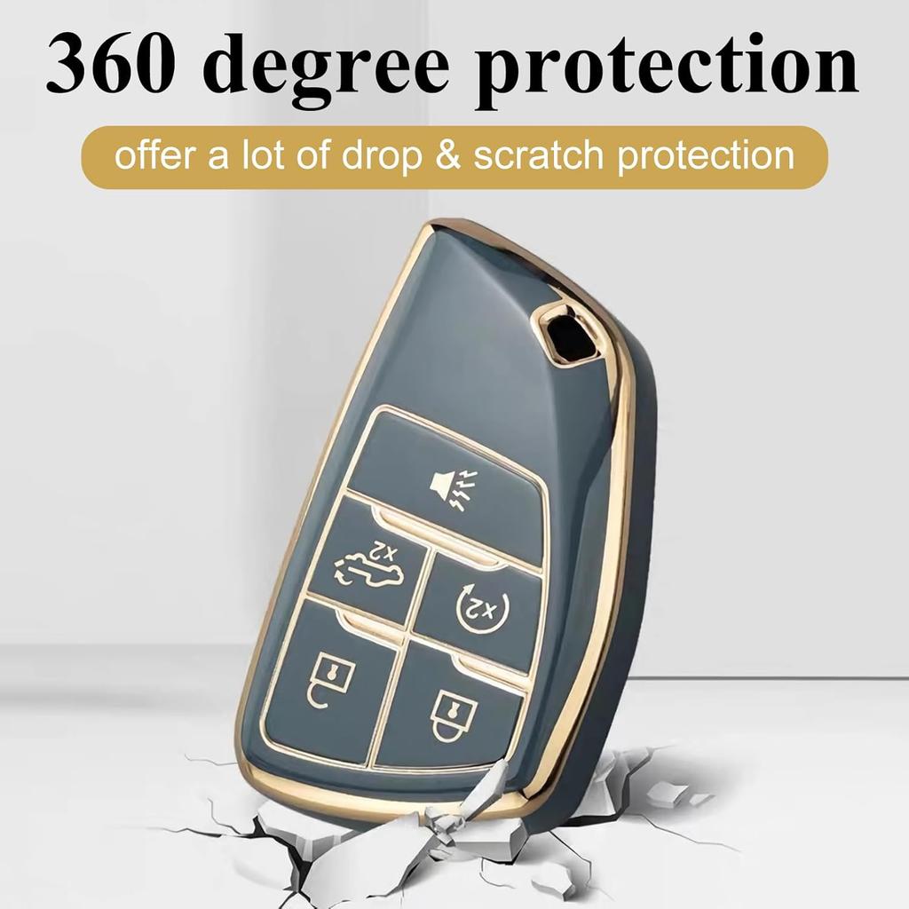 for Chevy GMC Key Fob Cover with Keychain, for Silverado 1500 GMC Sierra 1500 2500HD 3500HD Buick Envision, Soft TPU Key Shell Case Remote Smart Key