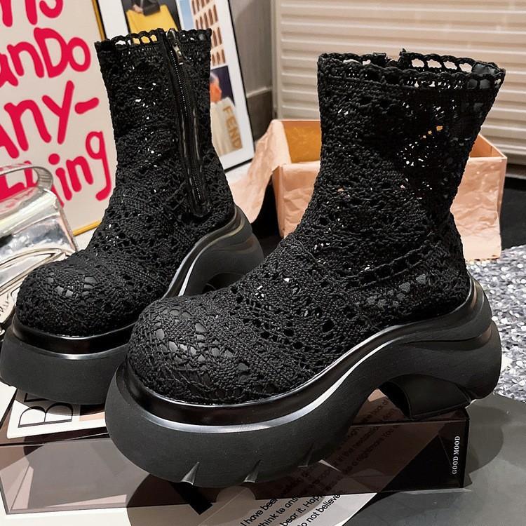 Martin boots female ins super fire thick sole lace mesh fairy wind summer cool boots hollow breathable small short boots