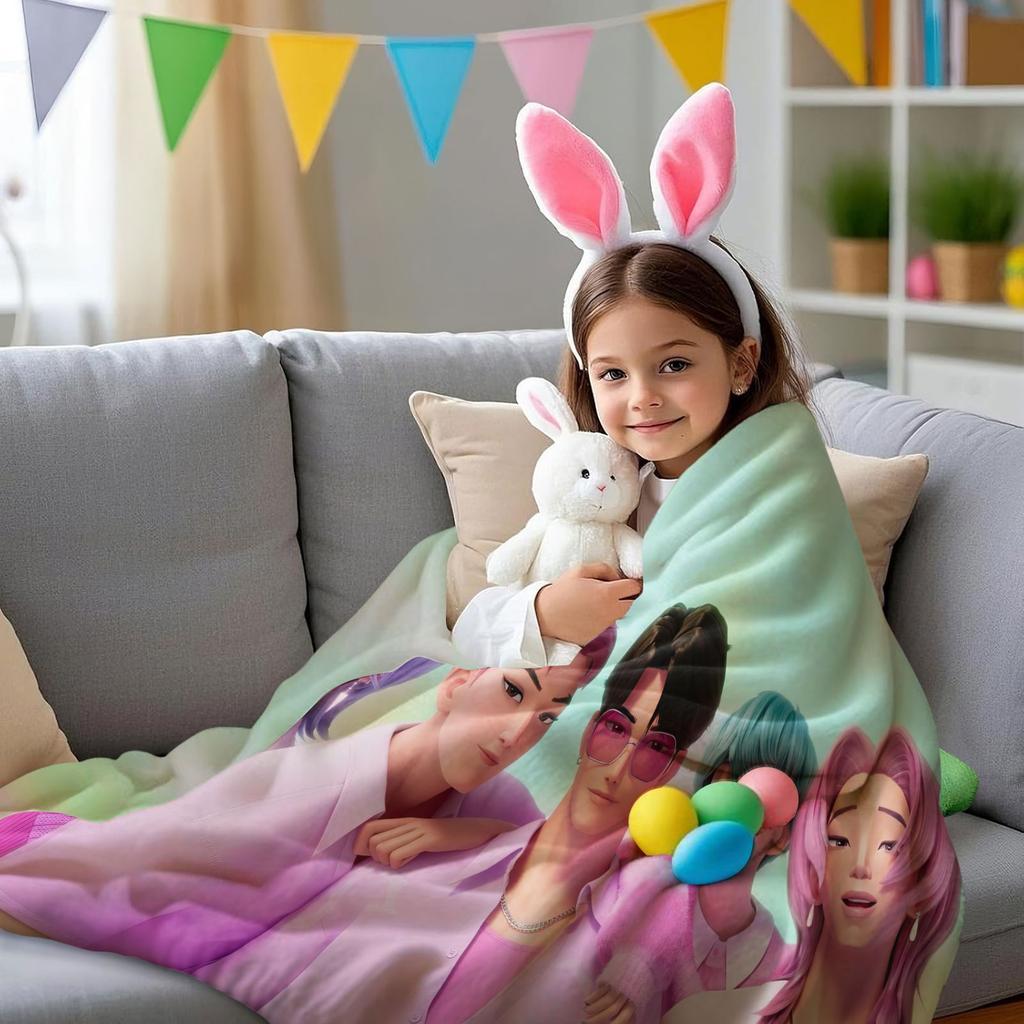 K-POP Huntrix & Saja Boys Flannel Blanket Hot Anime Throw Blanket for Home Living Room Travel Camping Office Napping Fan Gift