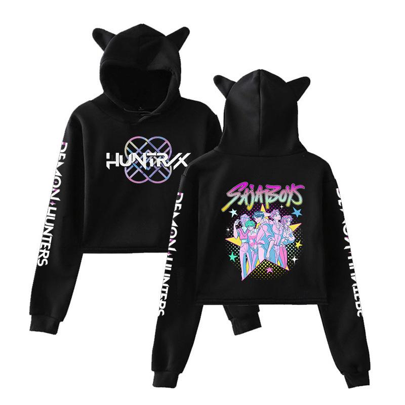 Autumn K - POP Demon Hunters Printed Cat Ear Hoodies Fashionable Casual Sports Long Sleeved Children's Boy and Girl Kids Unisex Hooded Sweatshirts